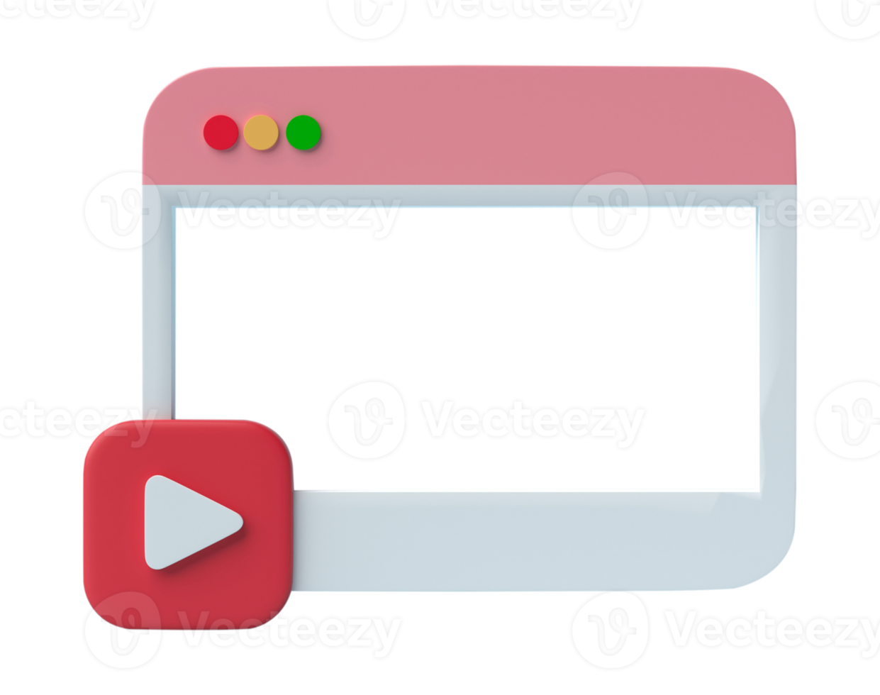 3D Social media, video media player Interface isolated on transparent background png