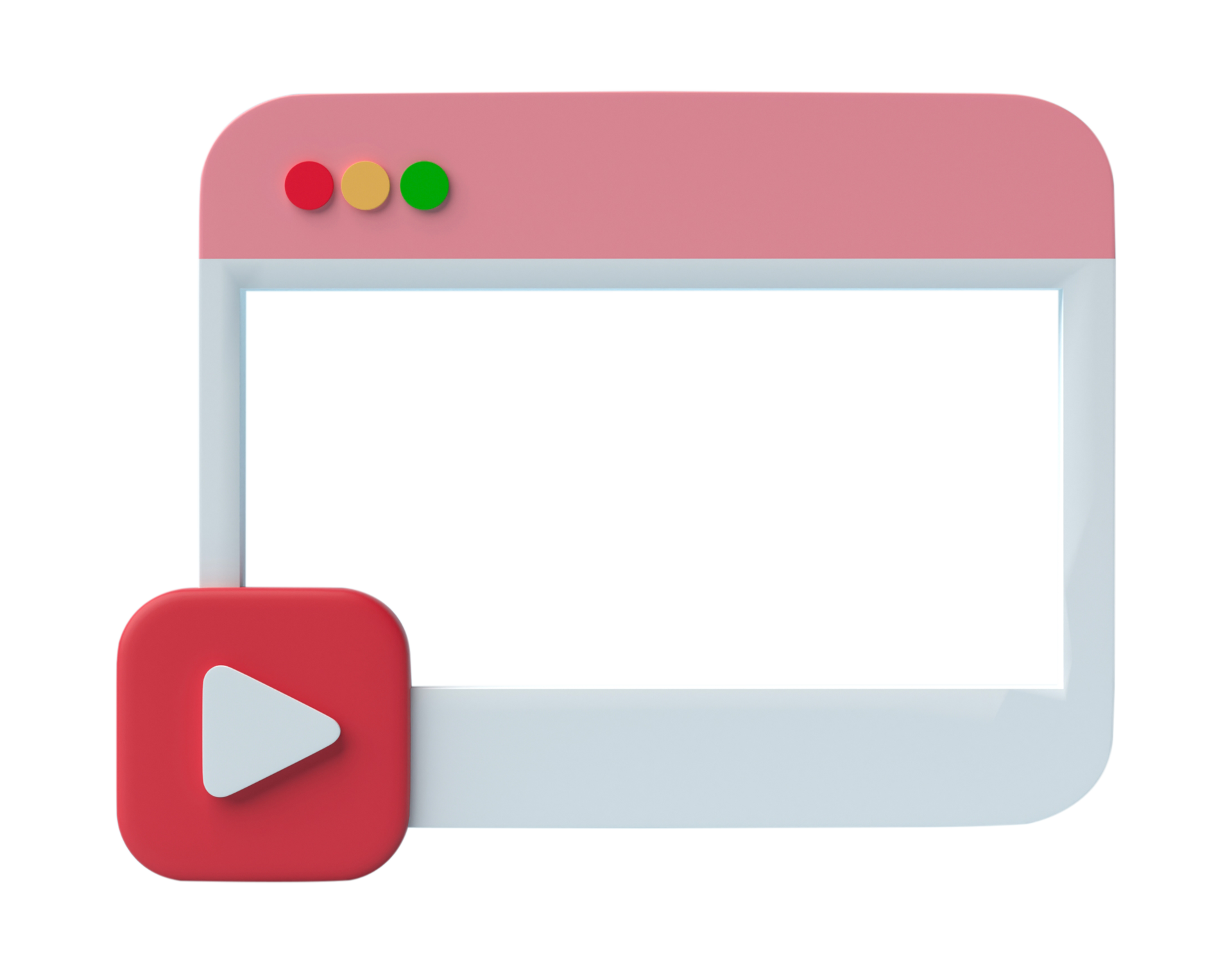 3D Social media, video media player Interface isolated on transparent