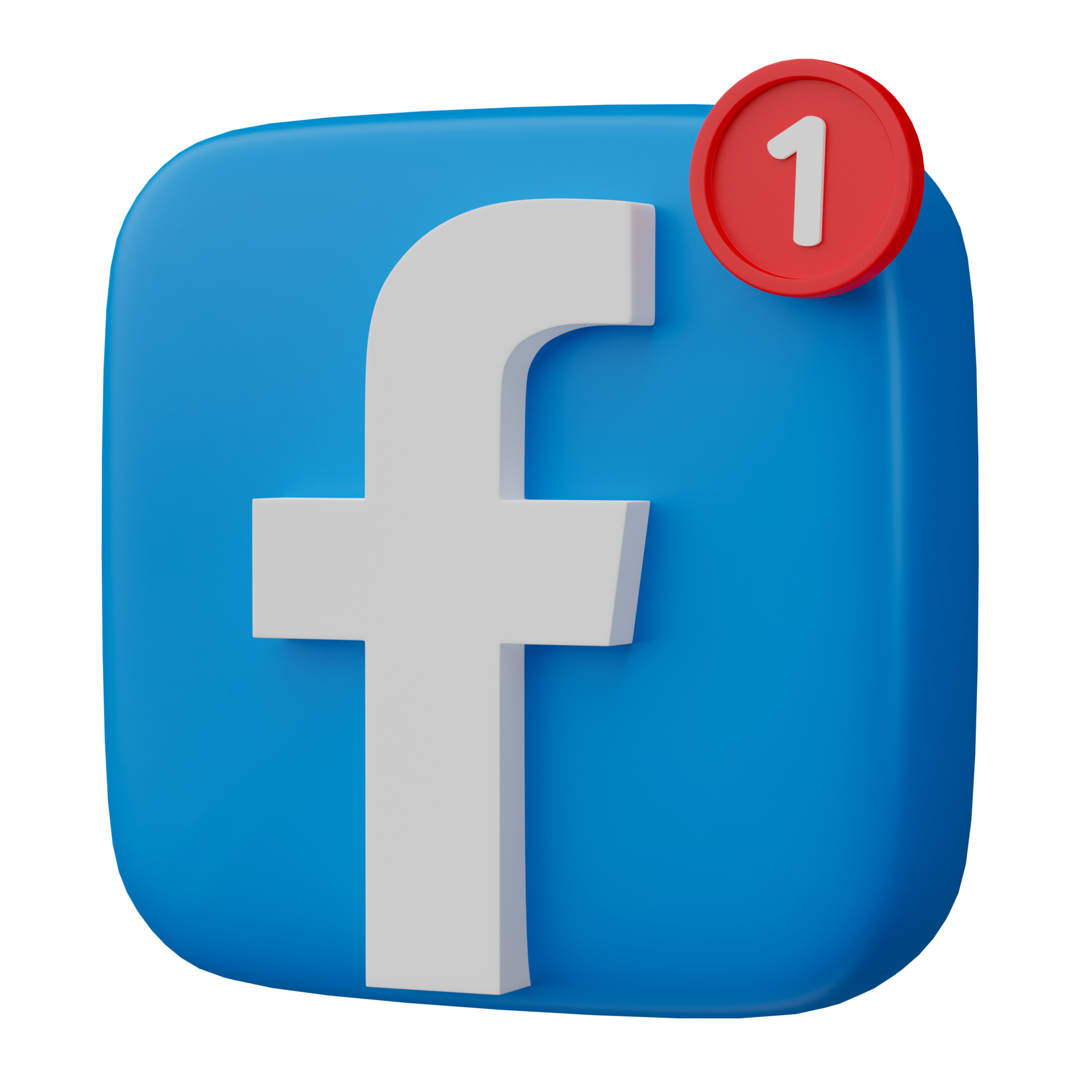 3D render, Facebook logo icon with new notification isolated on
