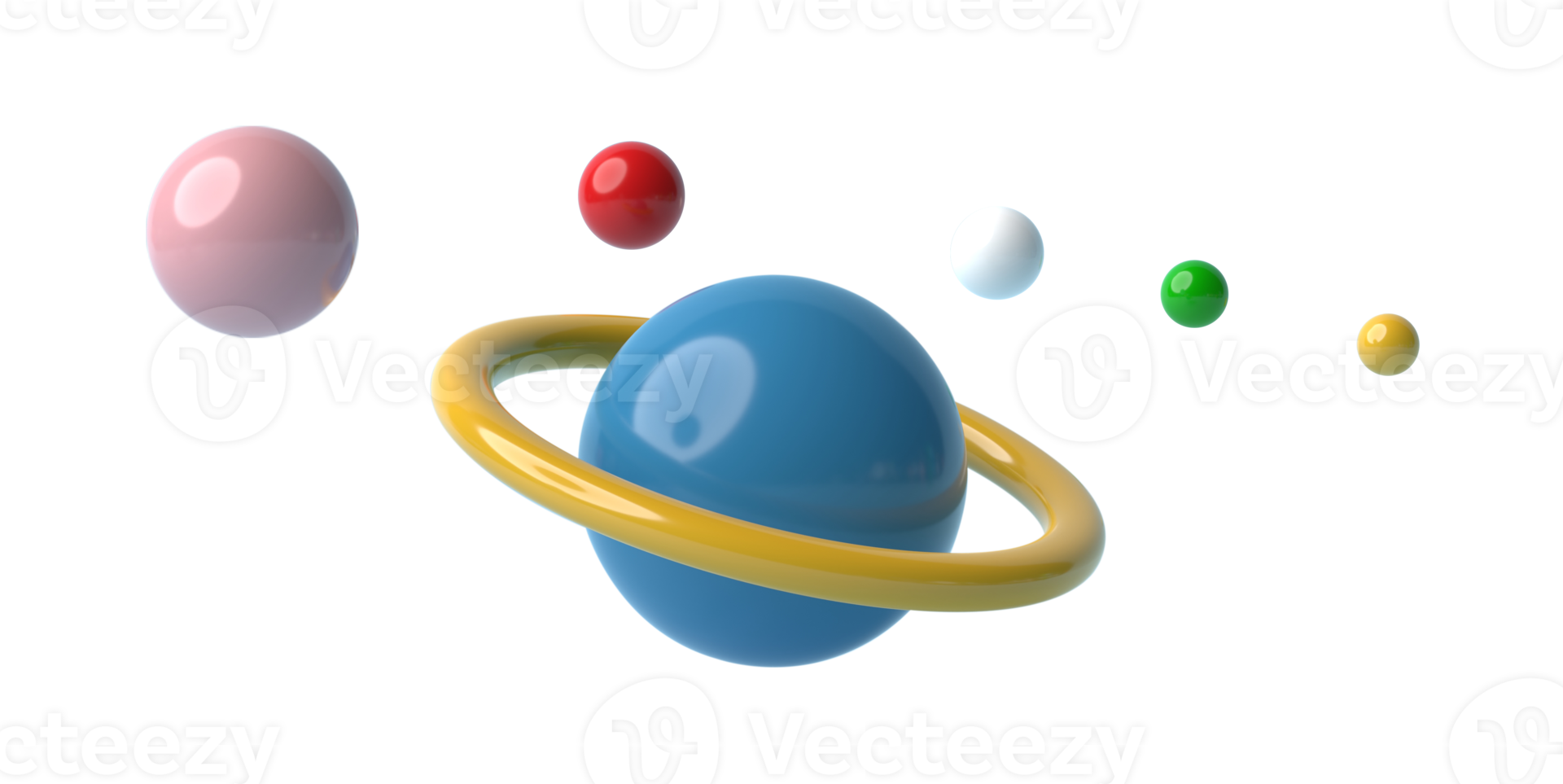 3D Icon Planet with ring around. Saturn, Jupiter, Uranus or Neptune isolated on transparent background png