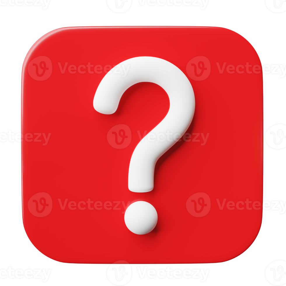 3D question mark icon or ask faq answer solution isolated on transparent background png file.