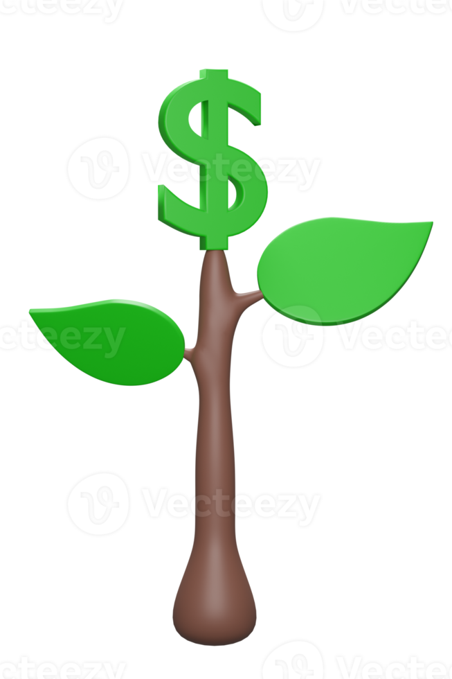 3d Rendering, tree with dollar sign flower on transparent background. png