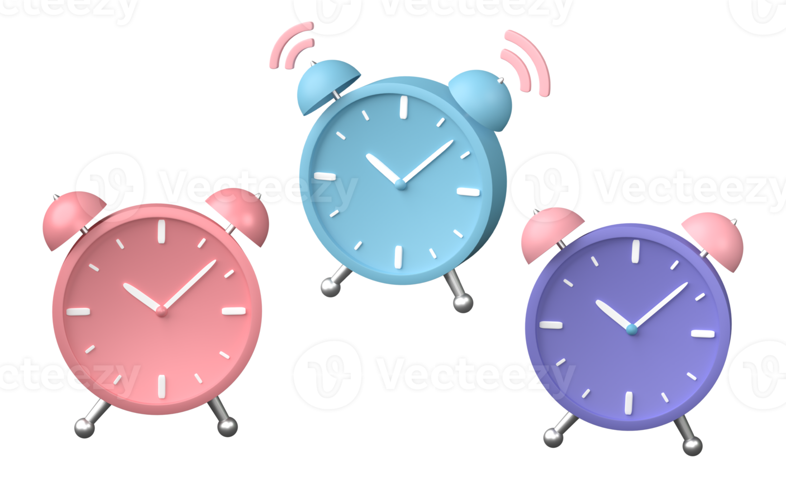 Set of alarm clock 3D render, png file format.