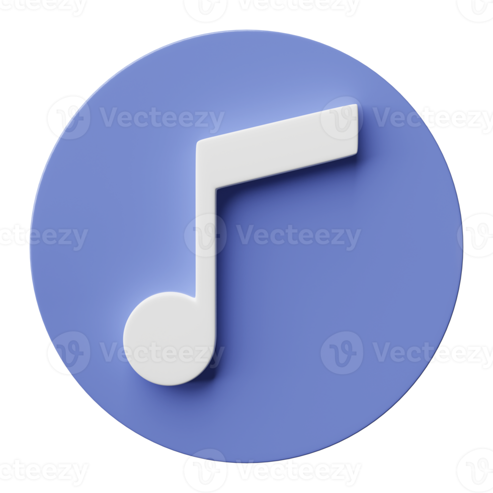 3D Music note icon isolated on transparent background, png file.