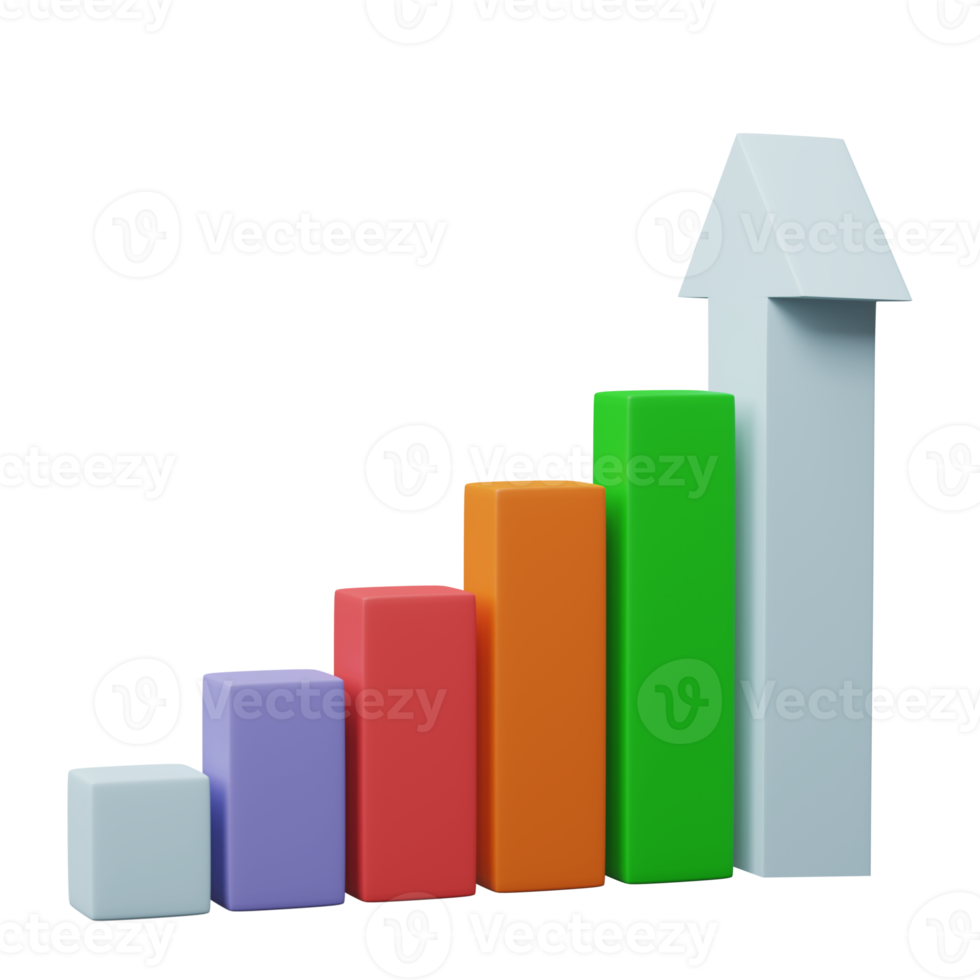 3D render. Business infographic with stock diagrams and statistic bars chart isolated on transparent background. Financial line graphs and charts for presentation and finance report. png
