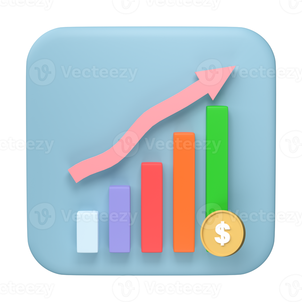 3D render. Business infographic with stock diagrams and statistic bars chart isolated on transparent background. Financial line graphs and charts for presentation and finance report. png