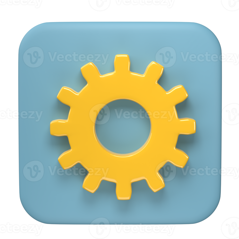 3D rendering, Gear symbol isolated on transparent background. Gear simple icon cogwheel concept. png