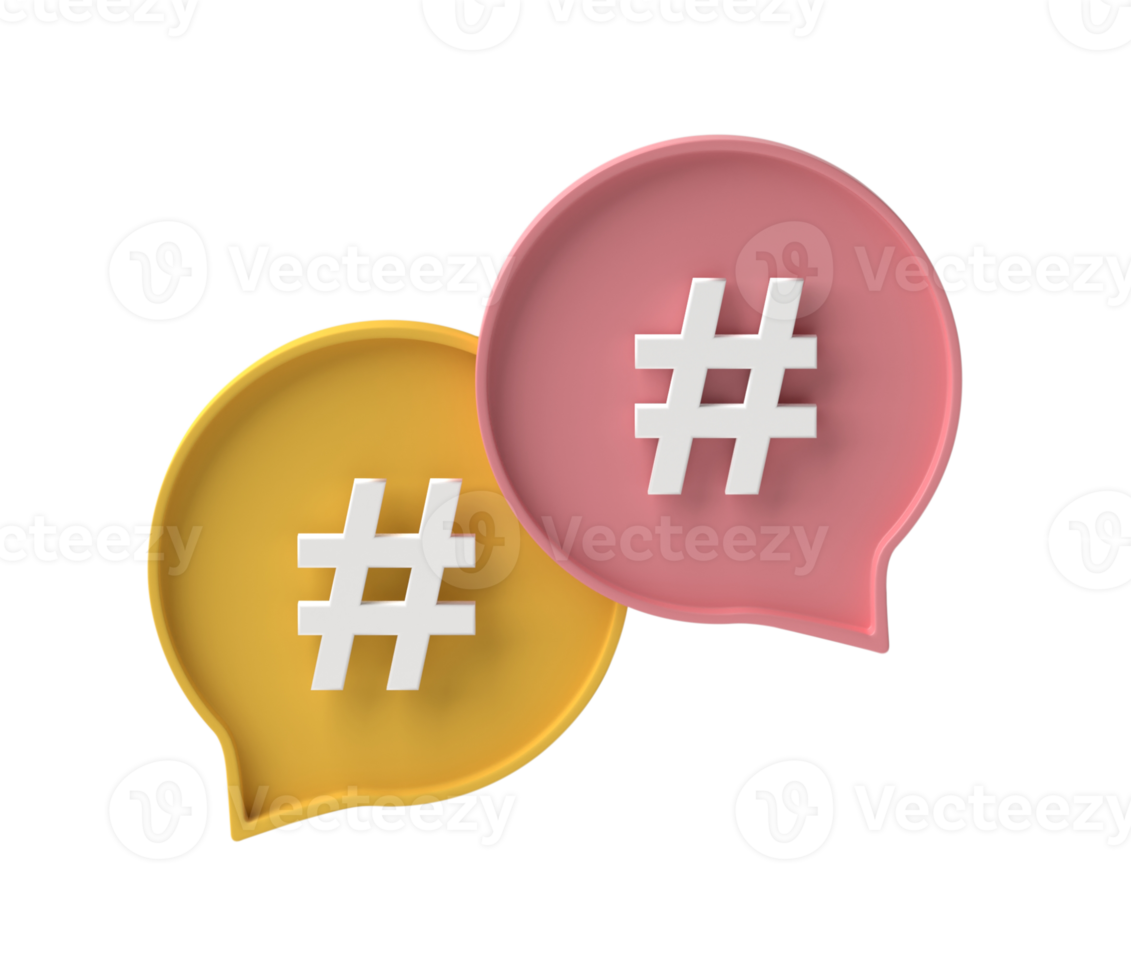 3D Hashtag search link symbol in social media notification isolated on transparent background png