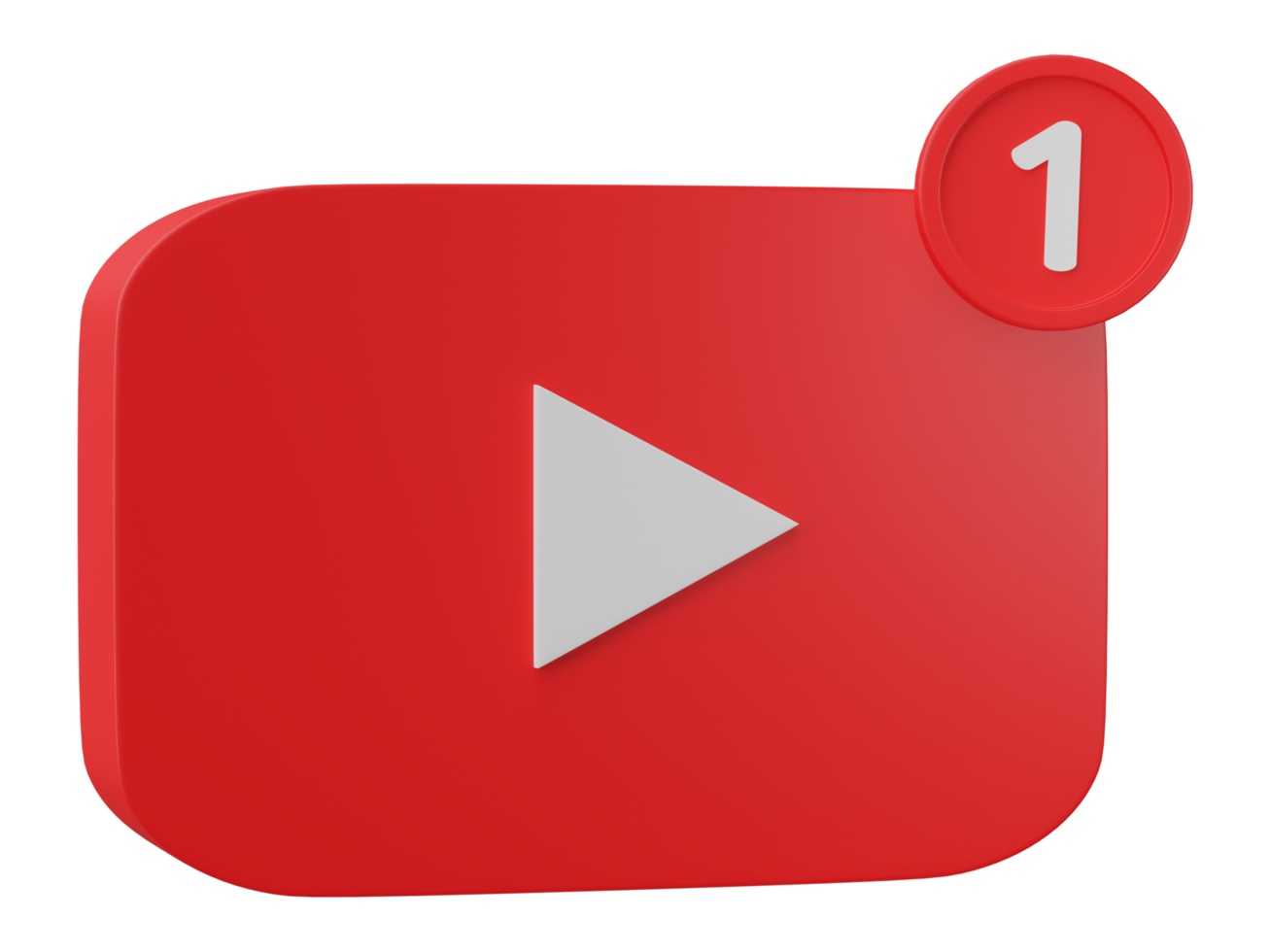 3D youtube logo icon with new notification isolated on transparent background. png