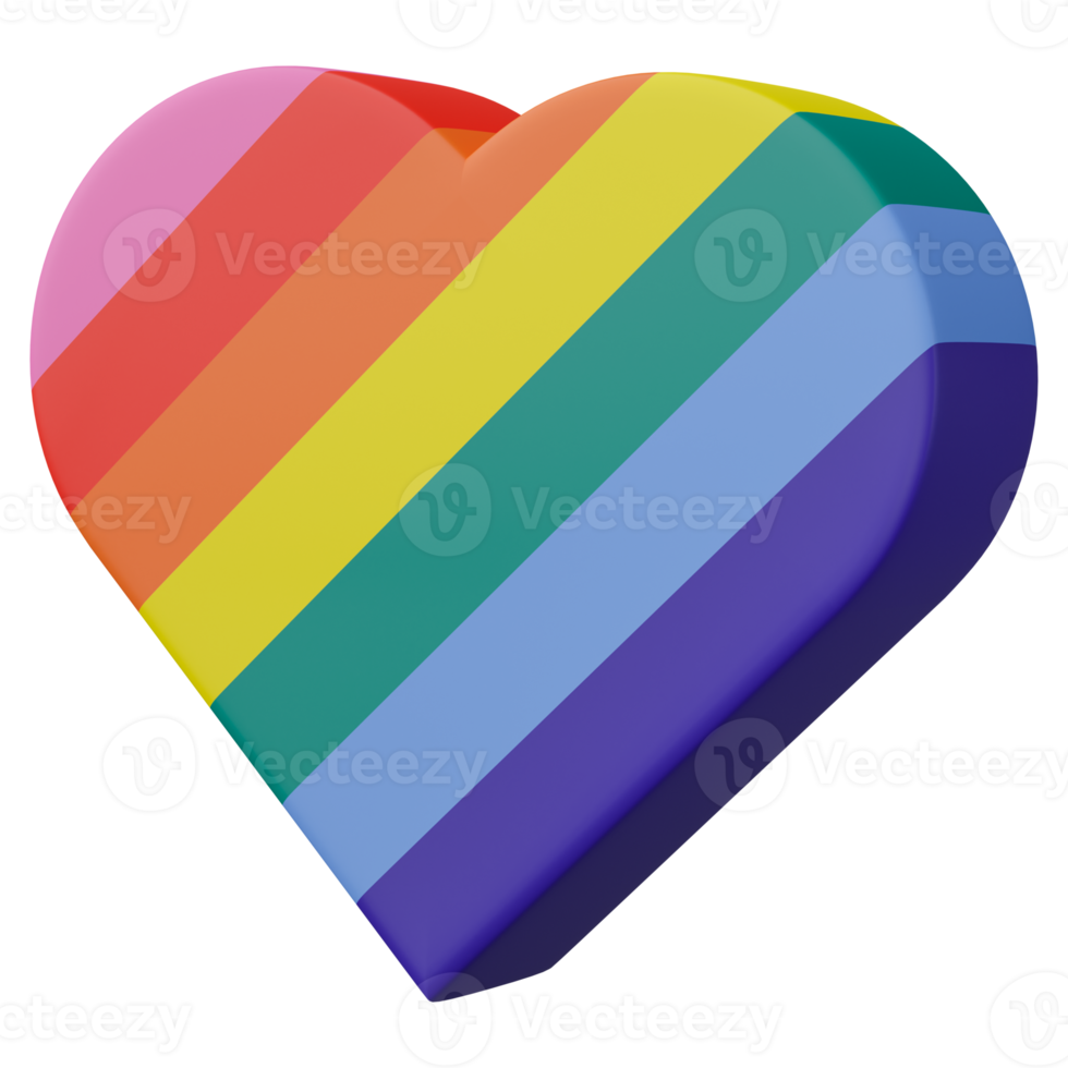 3D render, Pride LGBT on heart icon isolated on transparent background. png