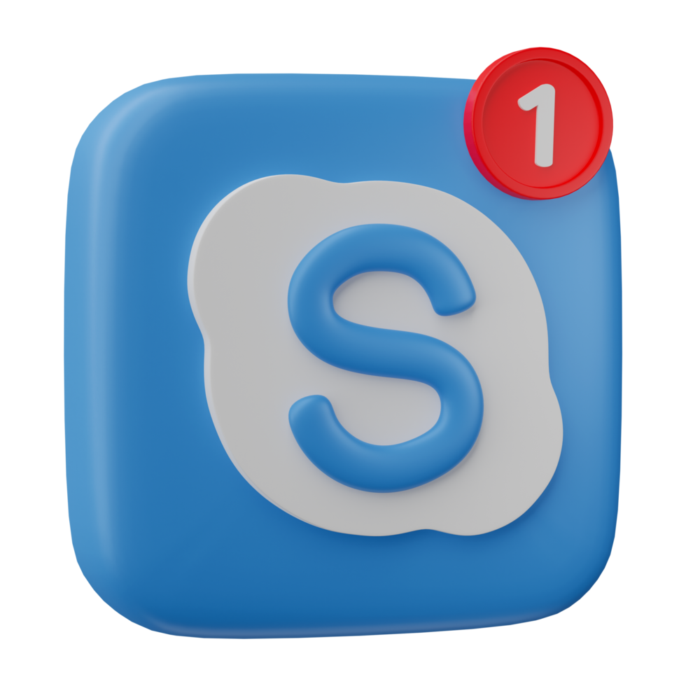 3D render, skype logo icon with new notification isolated on transparent background. png