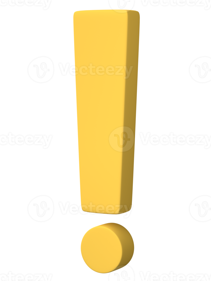 3d Ausruf Kennzeichen Symbol, Vorsicht Zeichen Symbol isoliert auf transparent Hintergrund png Datei.