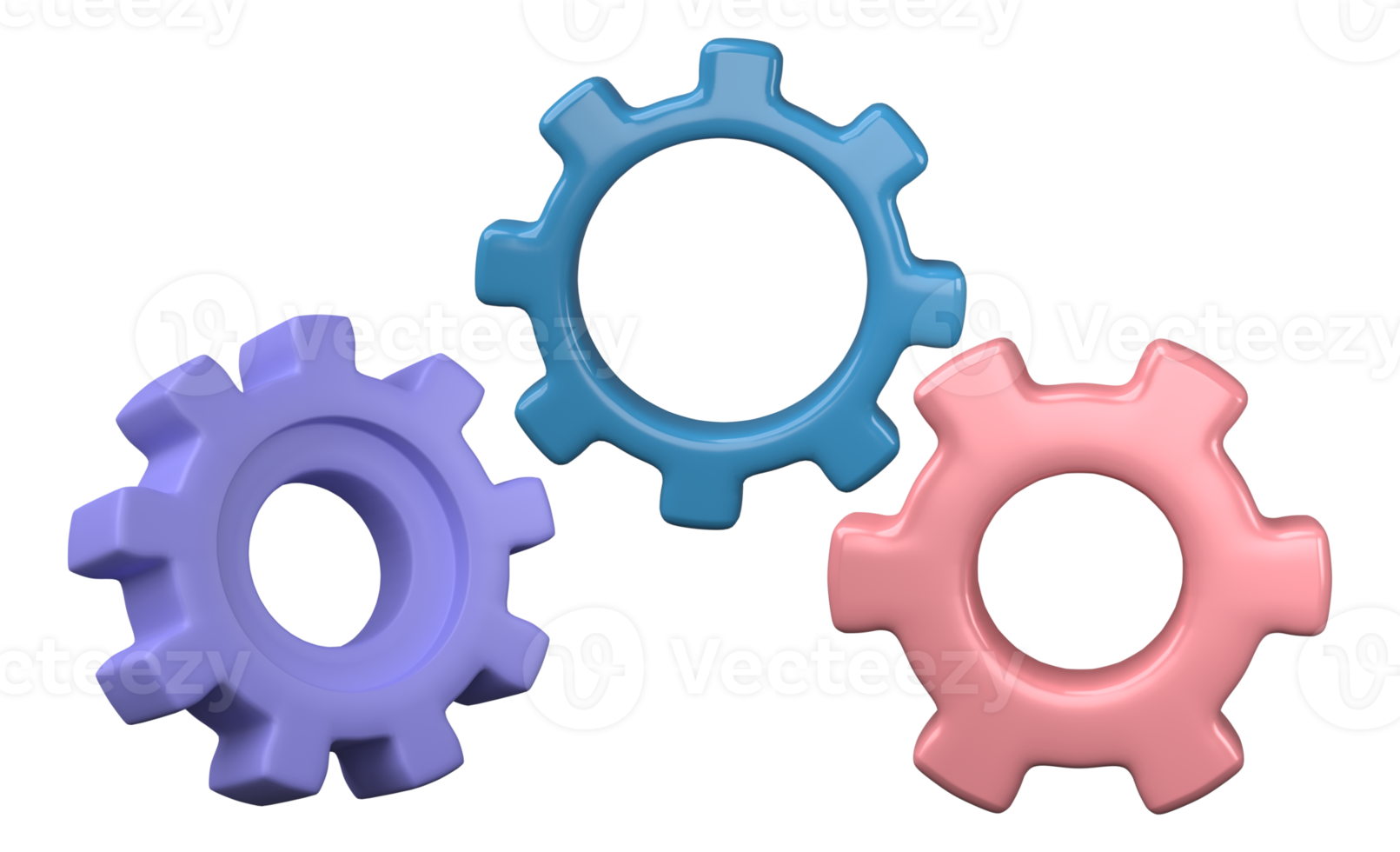 Set of gear icon 3D render, png file format.