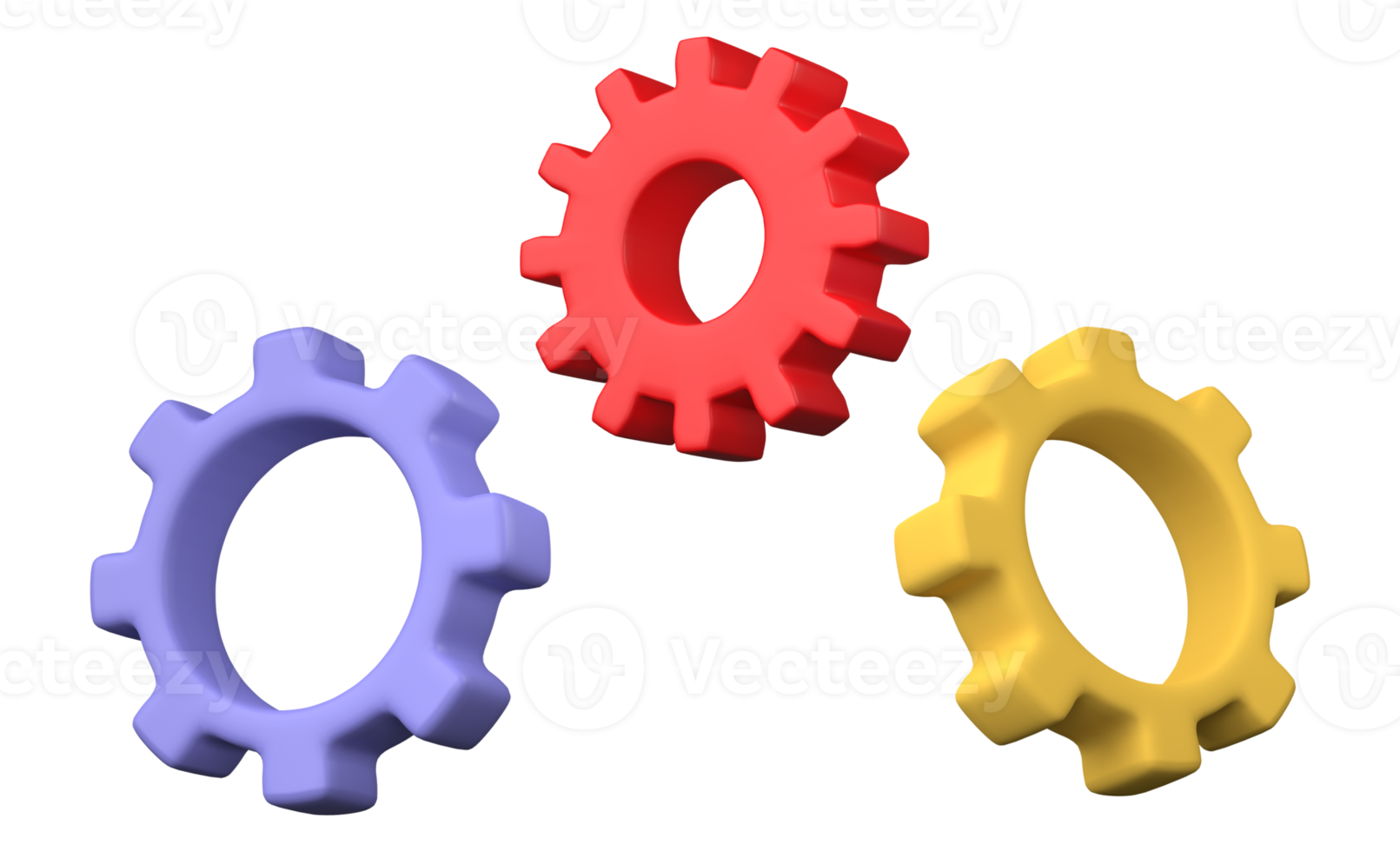 Set of gear icon 3D render, png file format.