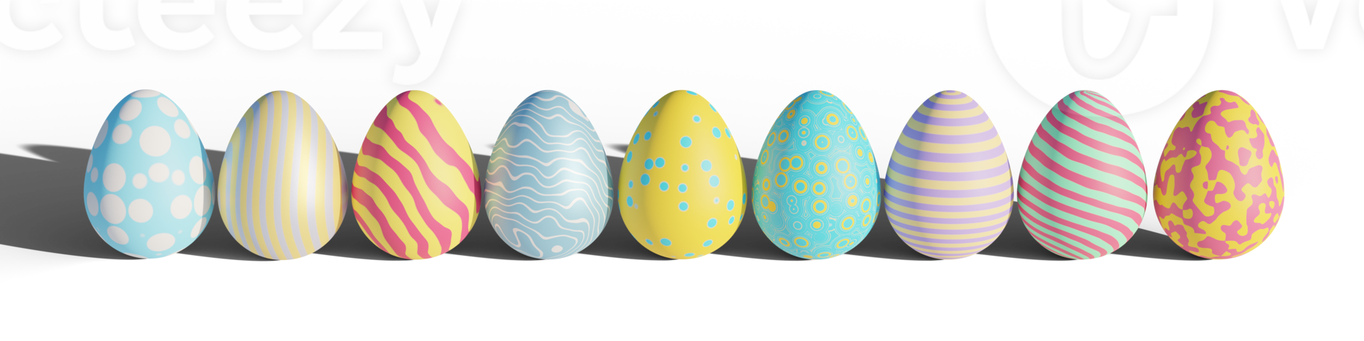 3D Set of easter egg isolated on transparent background png file.
