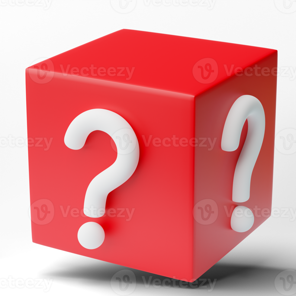 3D box with question mark sign isolated on transparent background, png file.