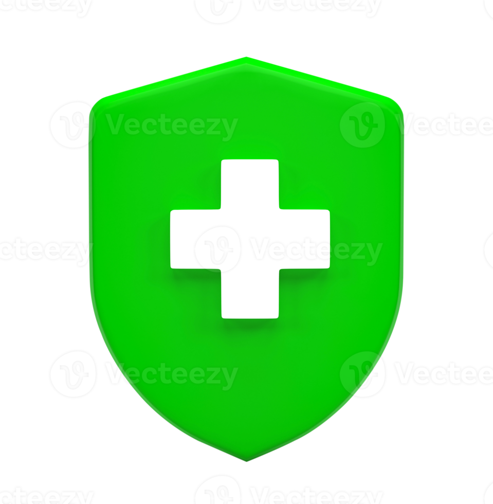 3D render. medical guard shield insurance symbol isolated on transparent background png