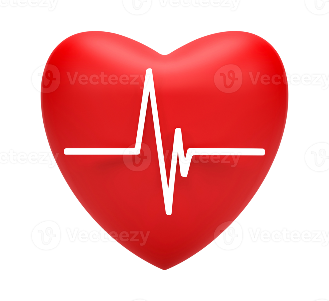 3d Renderização, vermelho coração com pulso linha ícone isolado isolado em transparente fundo png