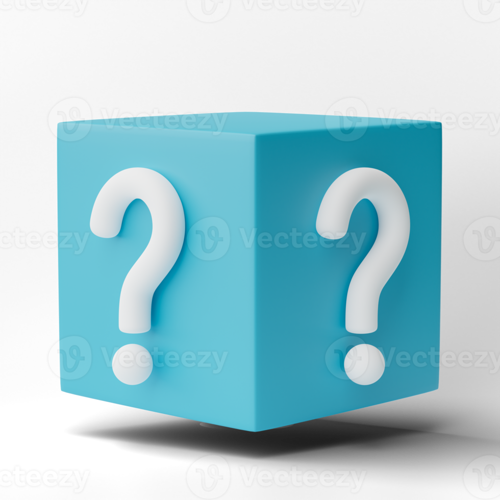 3D box with question mark sign isolated on transparent background, png file.