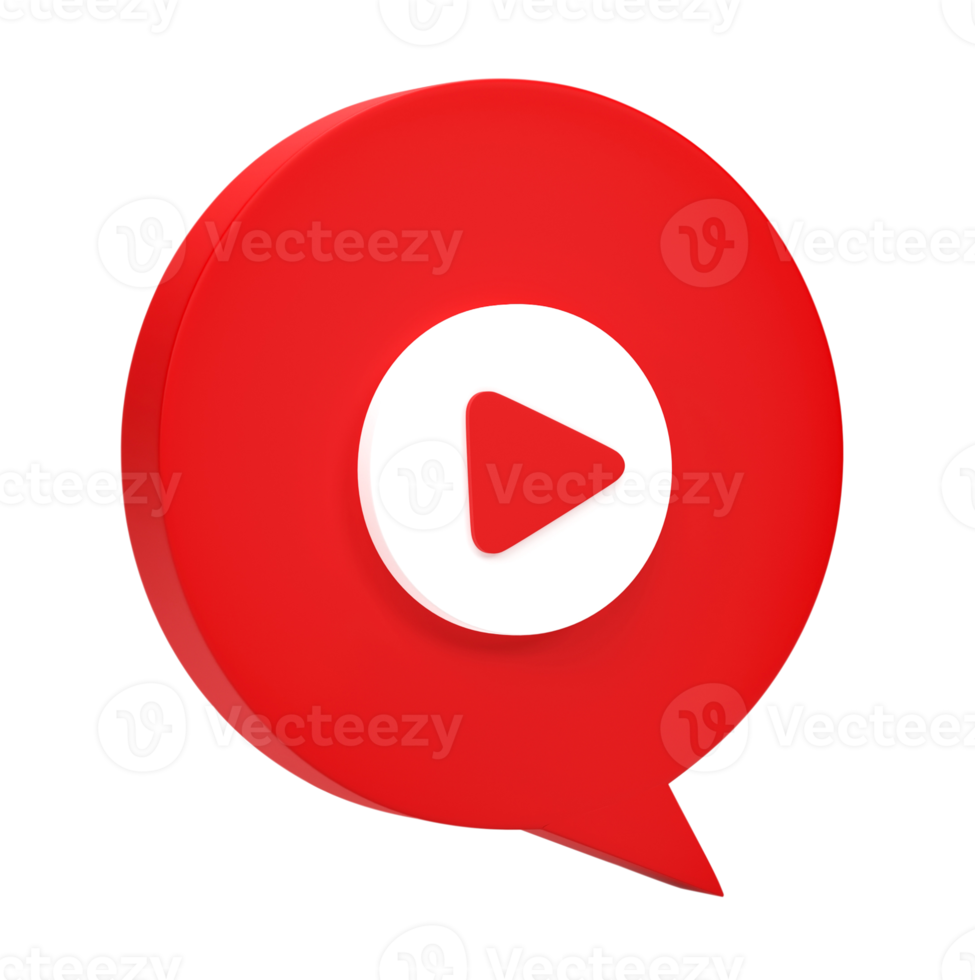 3D rendering, Play video icon in chat speech bubble isolated on transparent background png