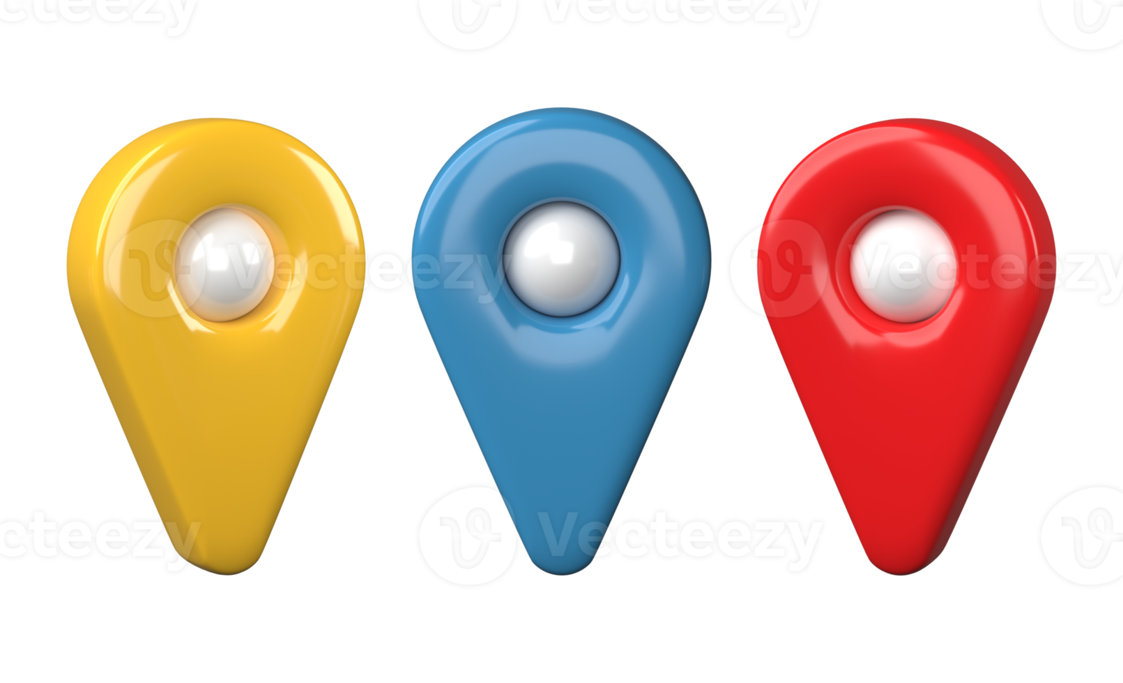 Set of location pin icon 3D render, png file format.