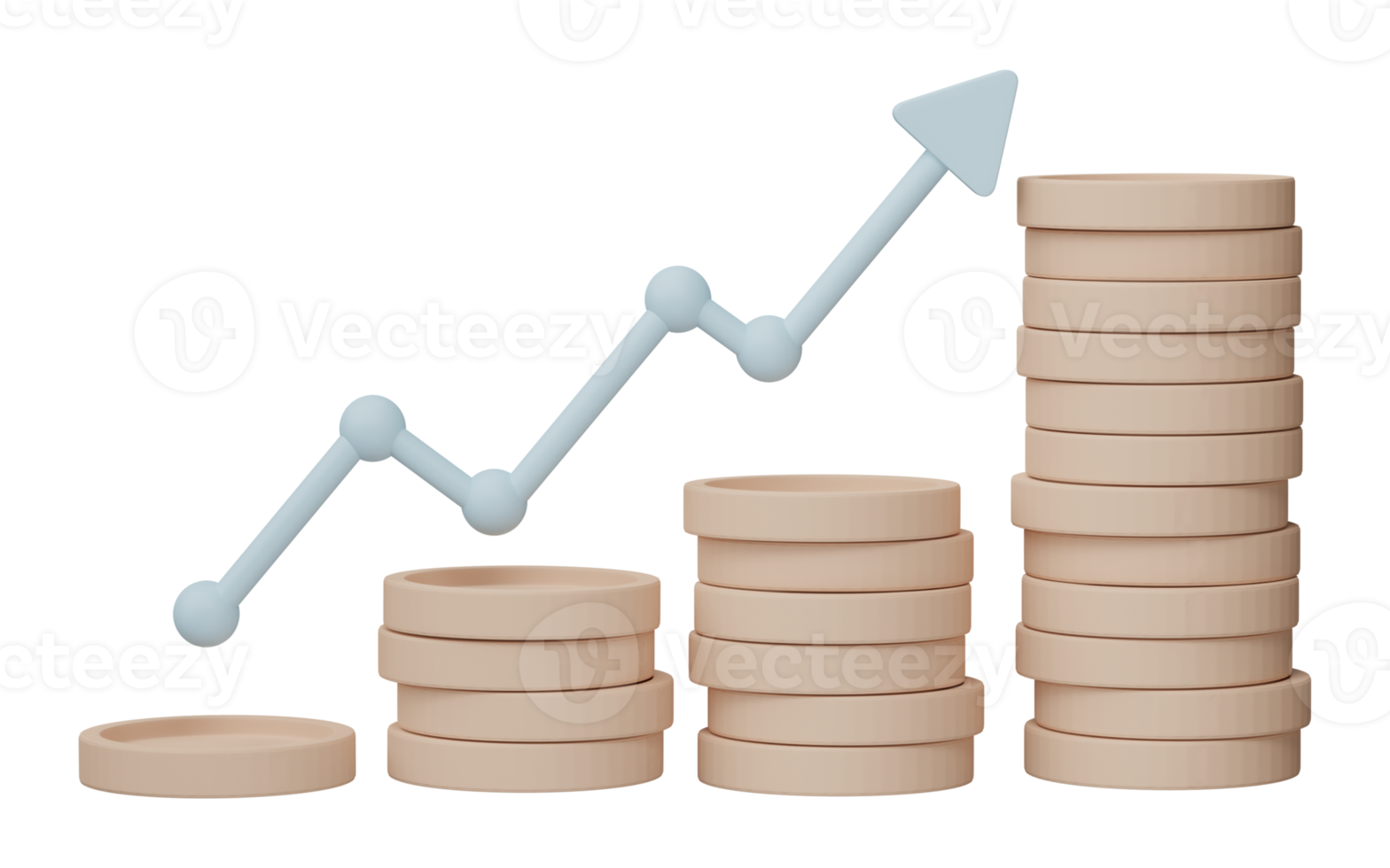 3d rendre. affaires infographie avec pile de pièces et statistique bars graphique isolé sur transparent Contexte. financier ligne graphiques et graphiques pour présentation et la finance rapport. png