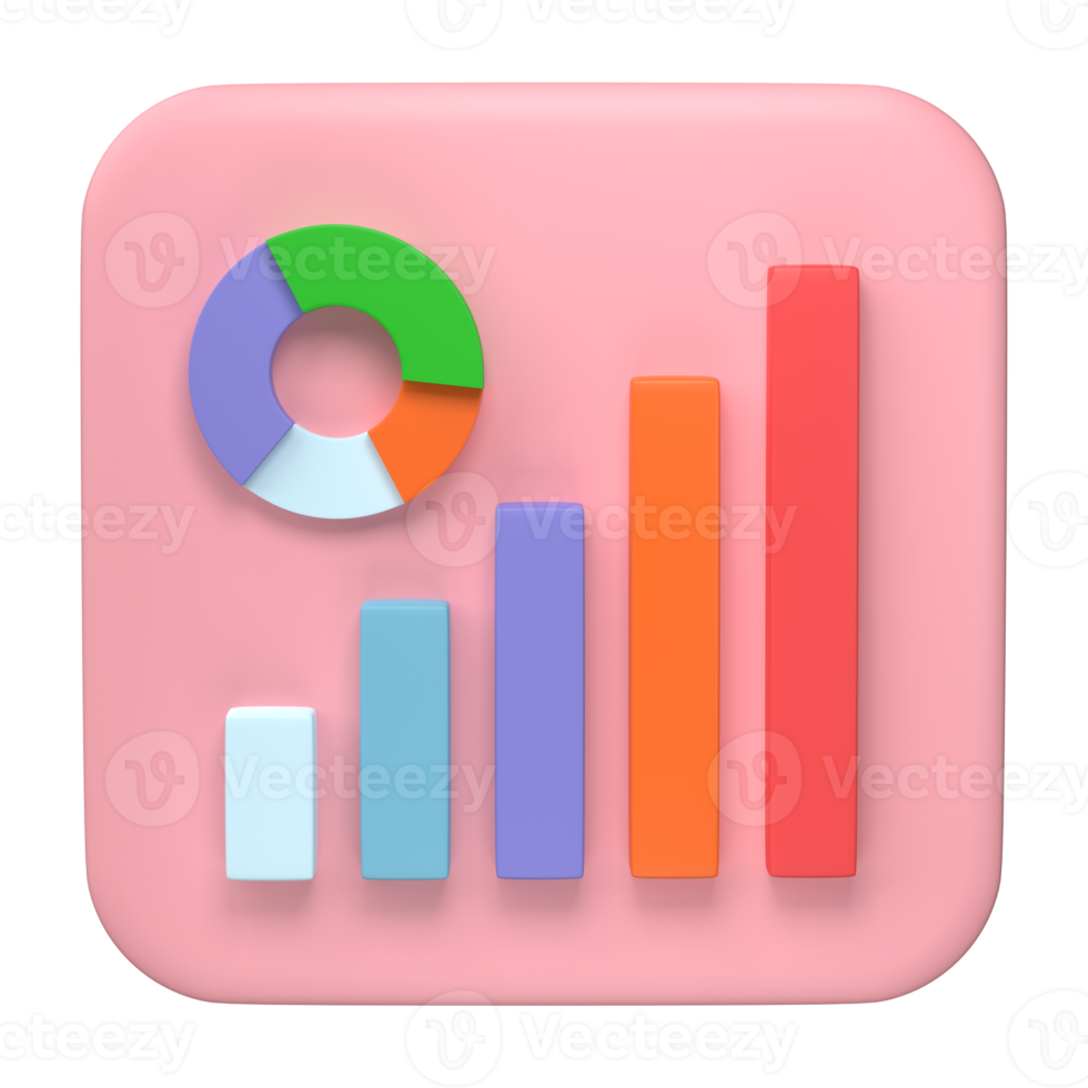 3D render. Business infographic with stock diagrams and statistic bars chart isolated on transparent background. Financial line graphs and charts for presentation and finance report. png