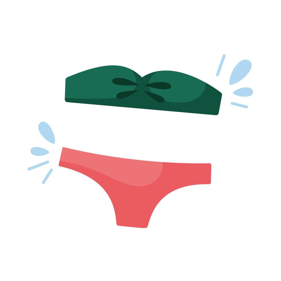 hembra bikini traje de baño. moderno dos piezas traje de baño, trajes de baño en rosado y verde colores. mujer nadando ropa. plano diseño. vector ilustración aislado en blanco antecedentes