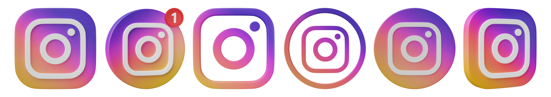 3D render, Set of instagram logo icon isolated on transparent background. png