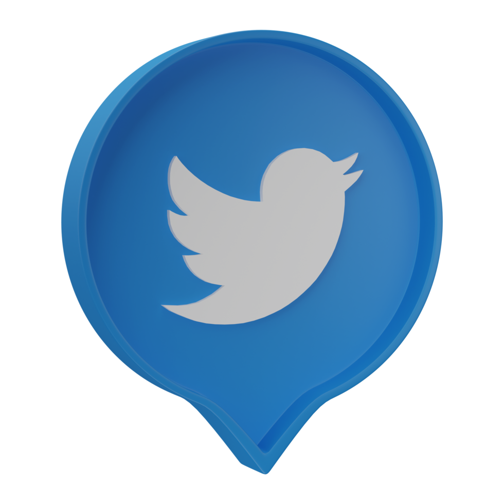 3D twitter logo icon isolated on transparent background. png