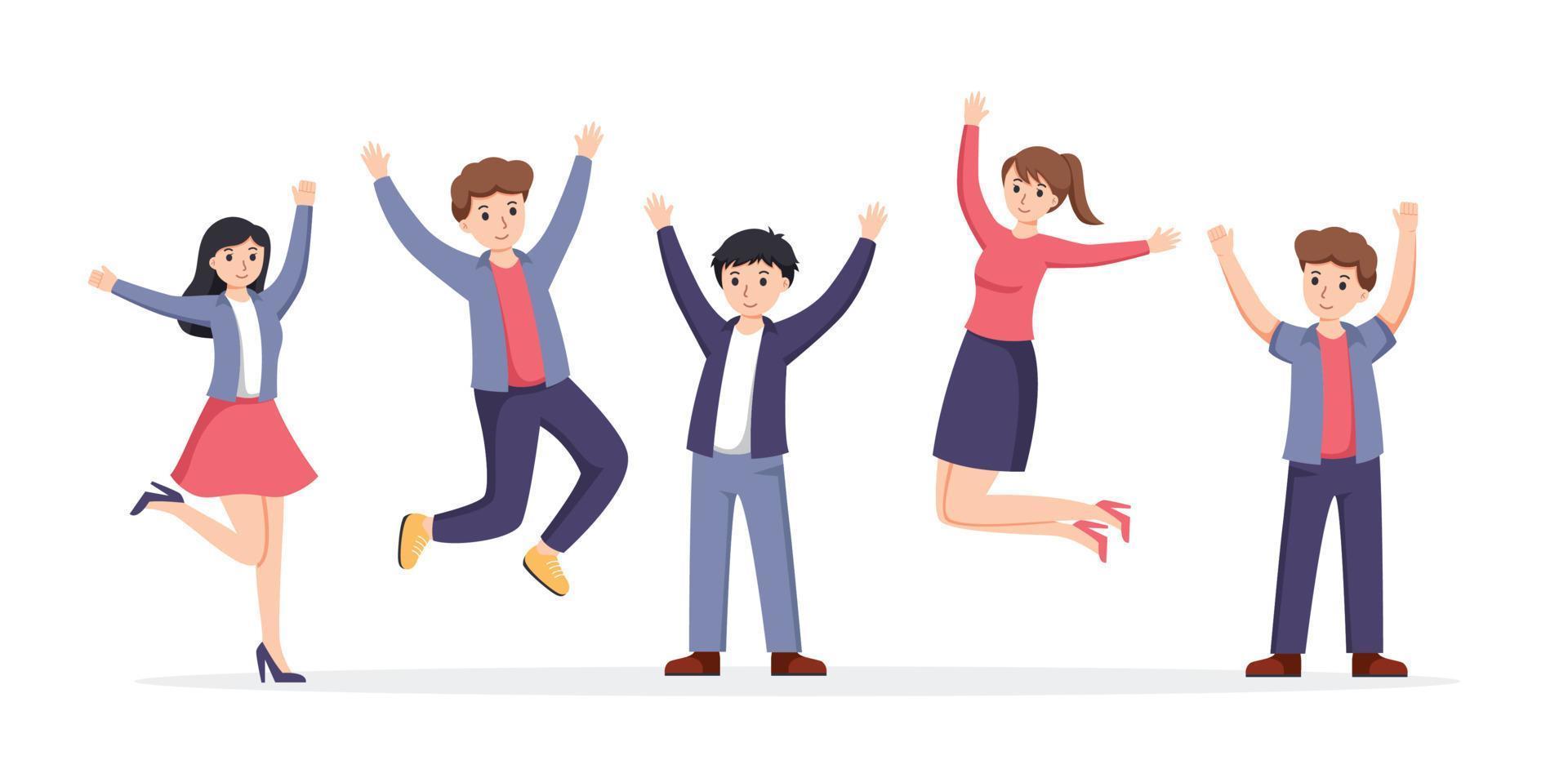 group of people enjoy happy dance movements isolated vector