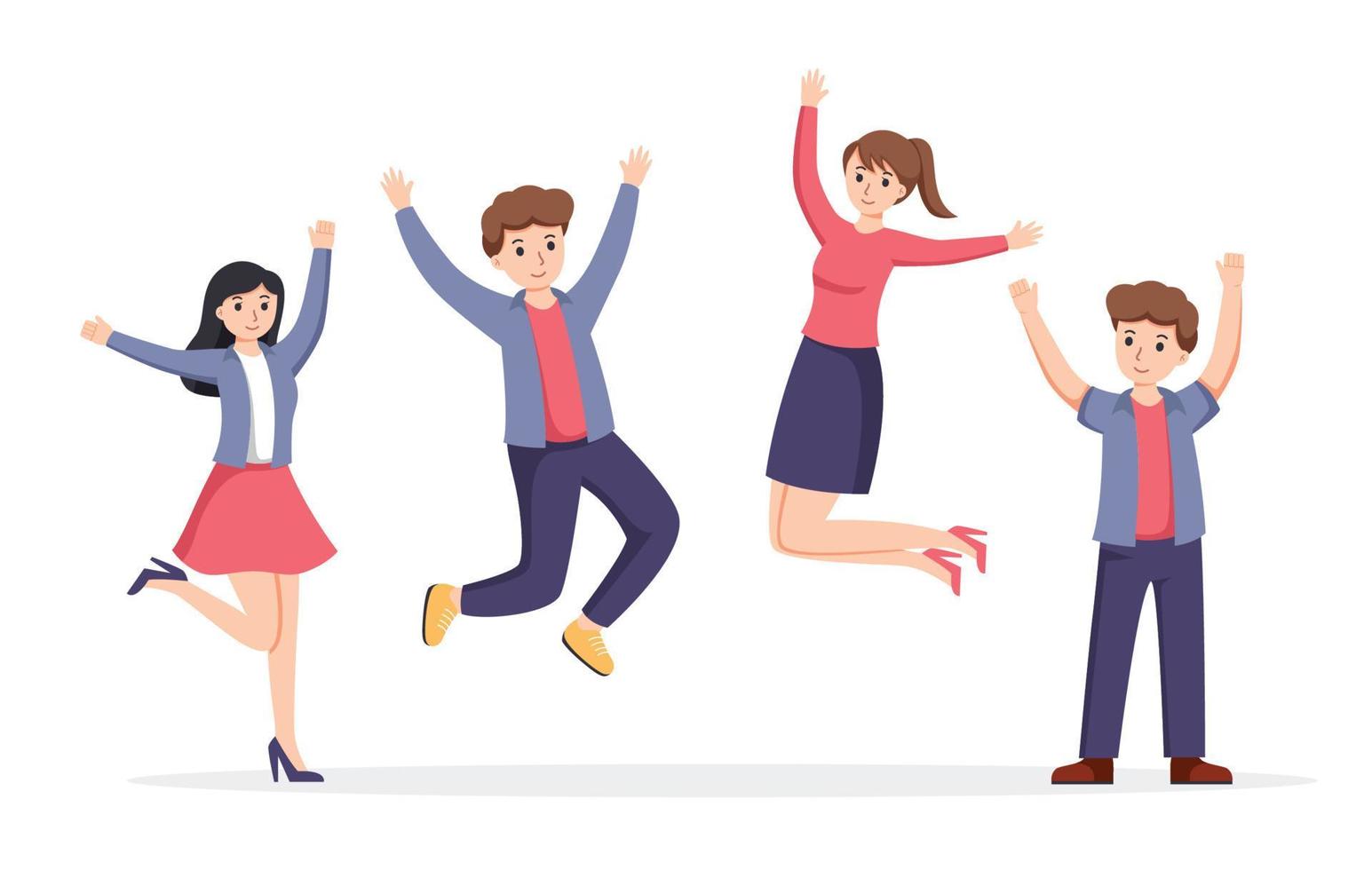 group of people enjoy happy dance movements isolated vector