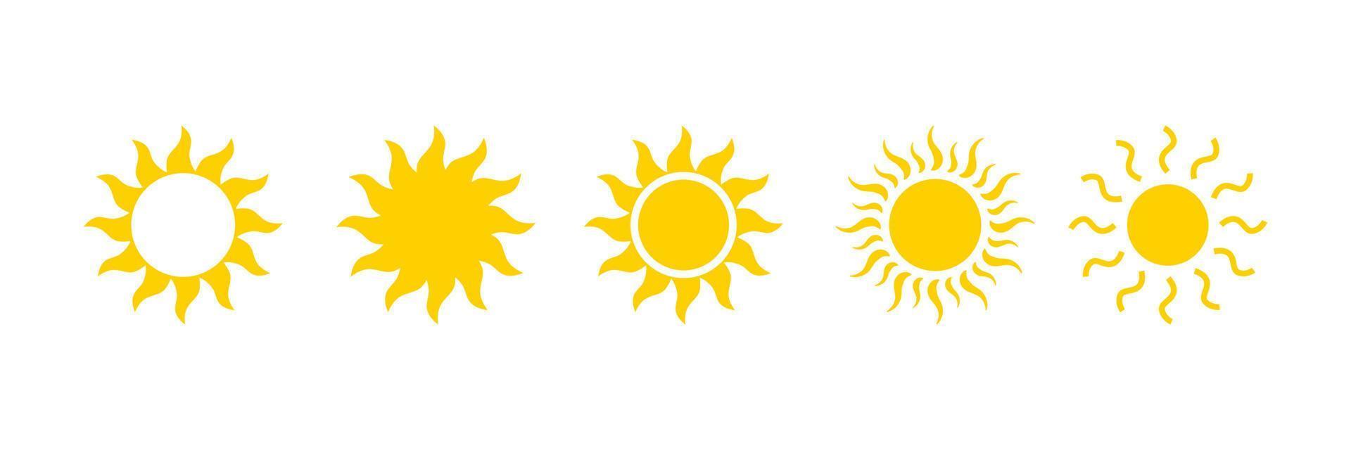 Summer Sun Icon. Hot yellow sun symbols design. Sun sign elements vector illustration