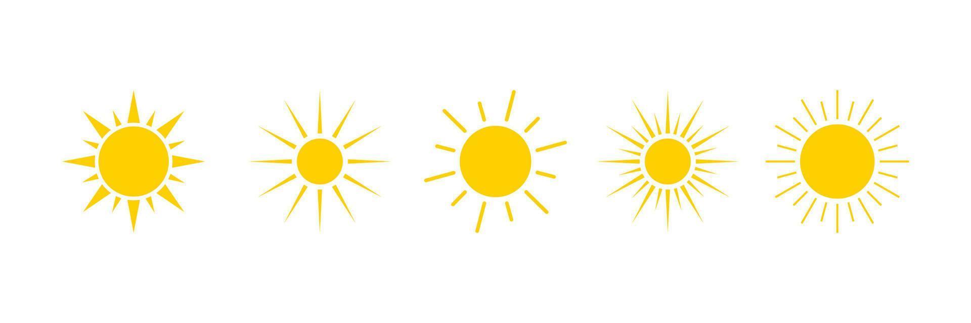 Summer Sun Icon. Hot yellow sun symbols design. Sun sign elements vector illustration
