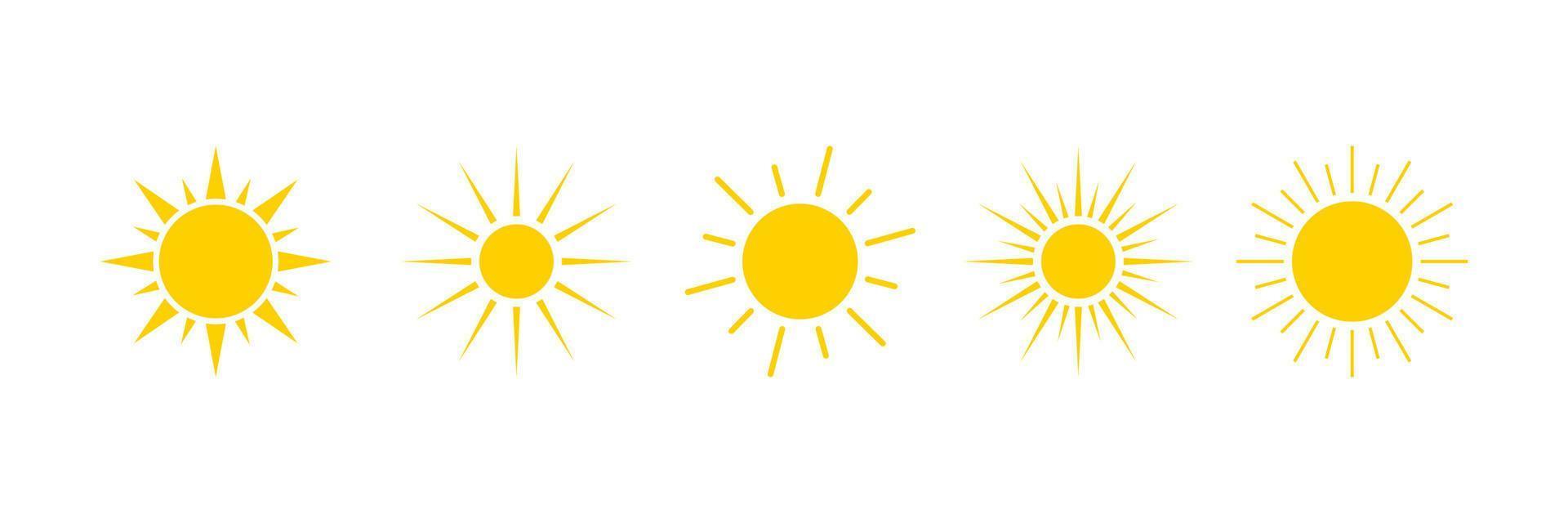 Summer Sun Icon. Hot yellow sun symbols design. Sun sign elements vector illustration