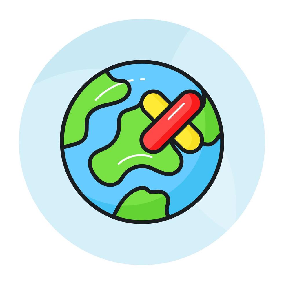 Save the world and earth, bandage on world globe showing icon of healed earth, premium vector