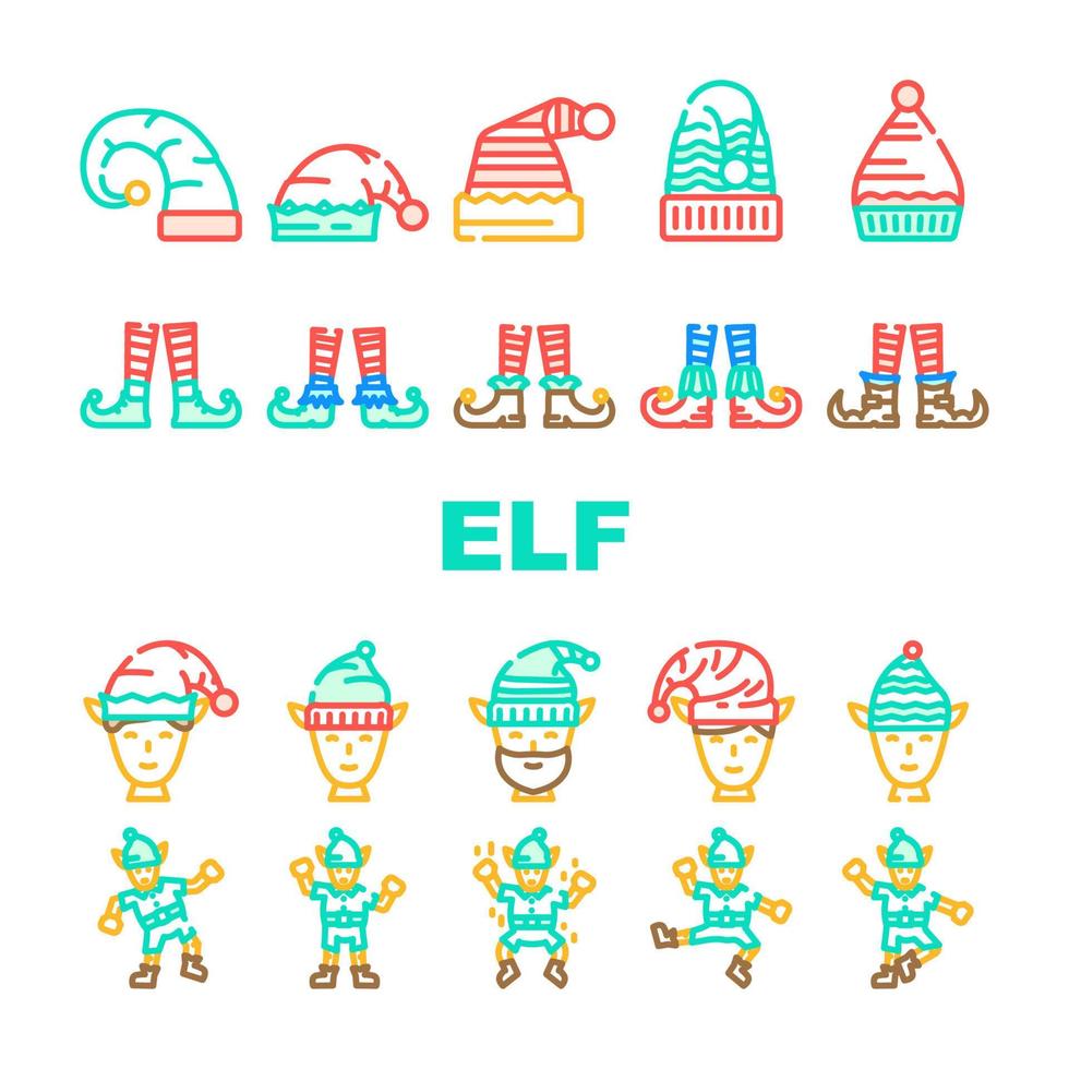 elf christmas cute xmas hat icons set vector