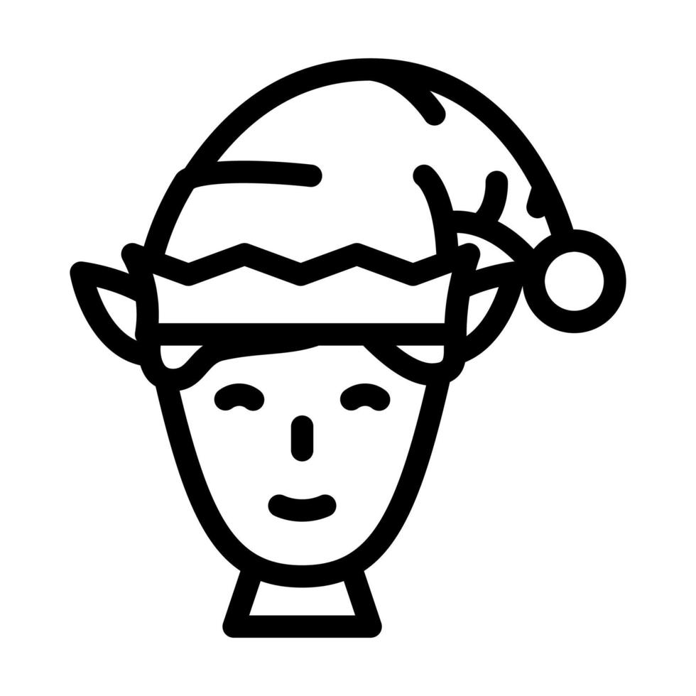 cabeza duende Navidad linda línea icono vector ilustración