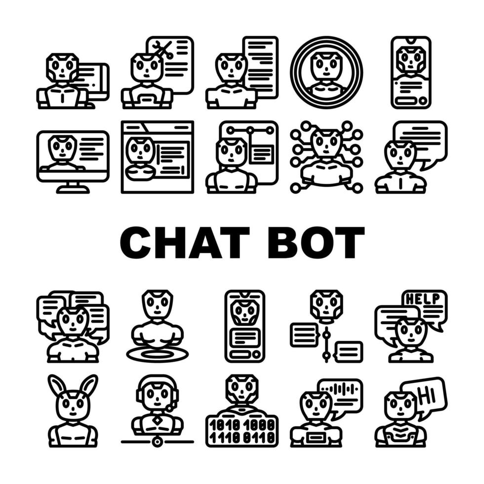 chat bot robot service icons set vector