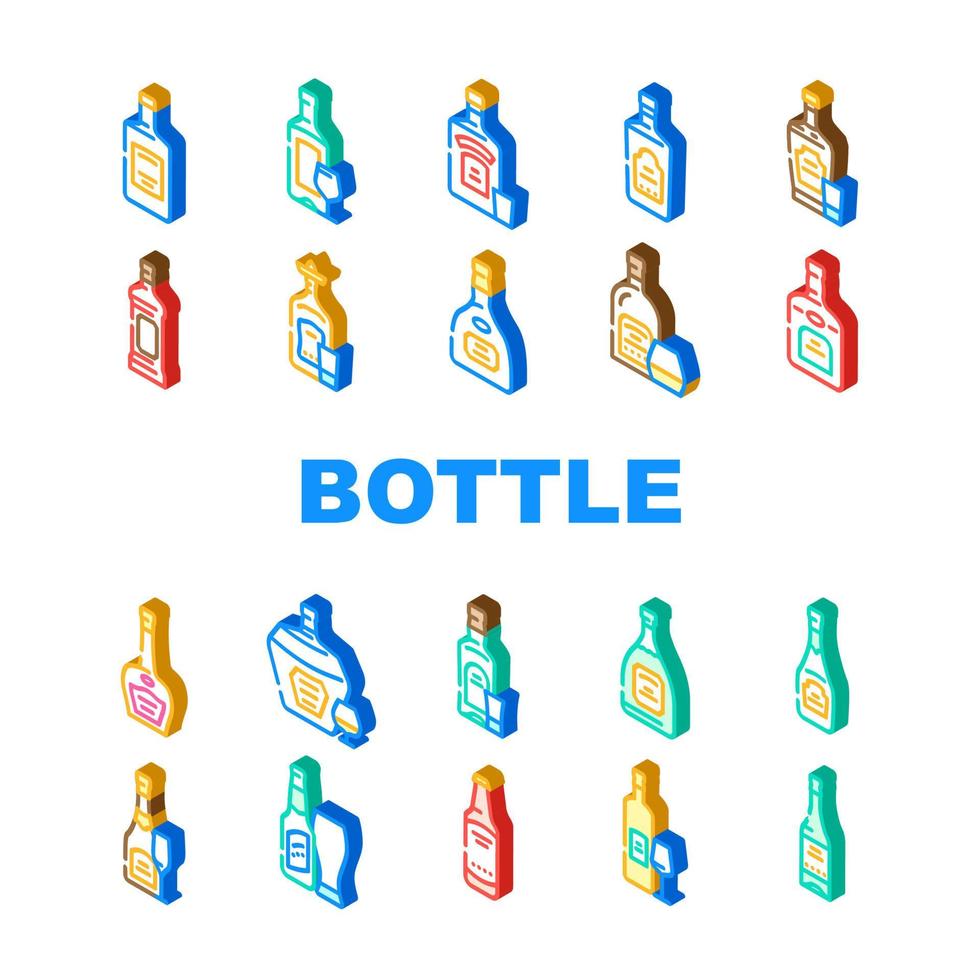 glass bottle alcohol container icons set vector