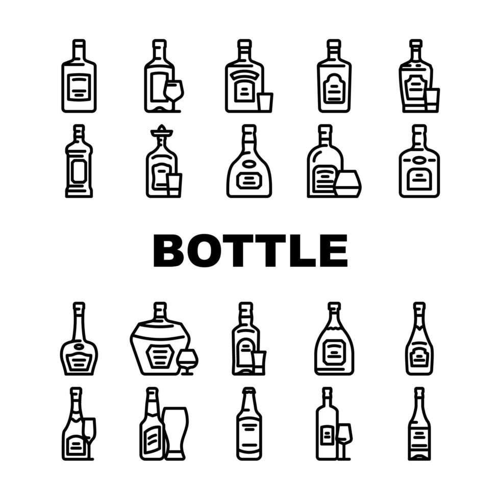 glass bottle alcohol container icons set vector