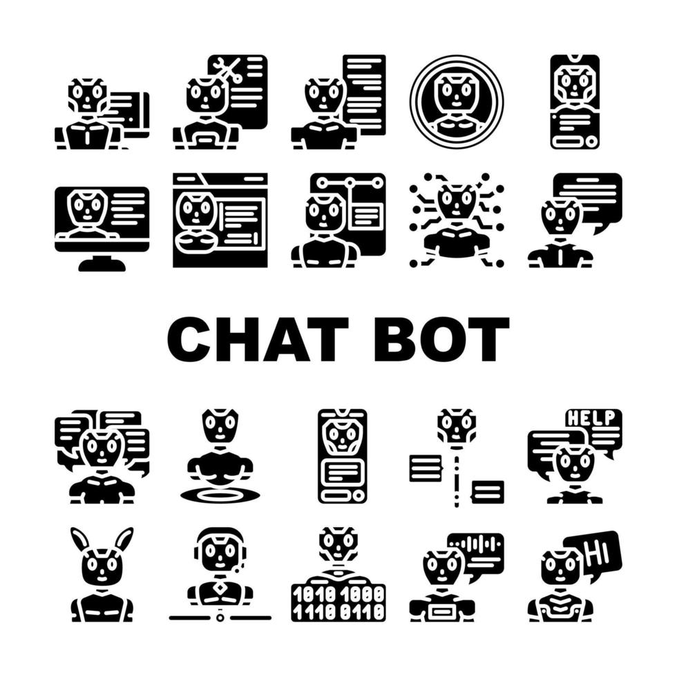 chat bot robot service icons set vector