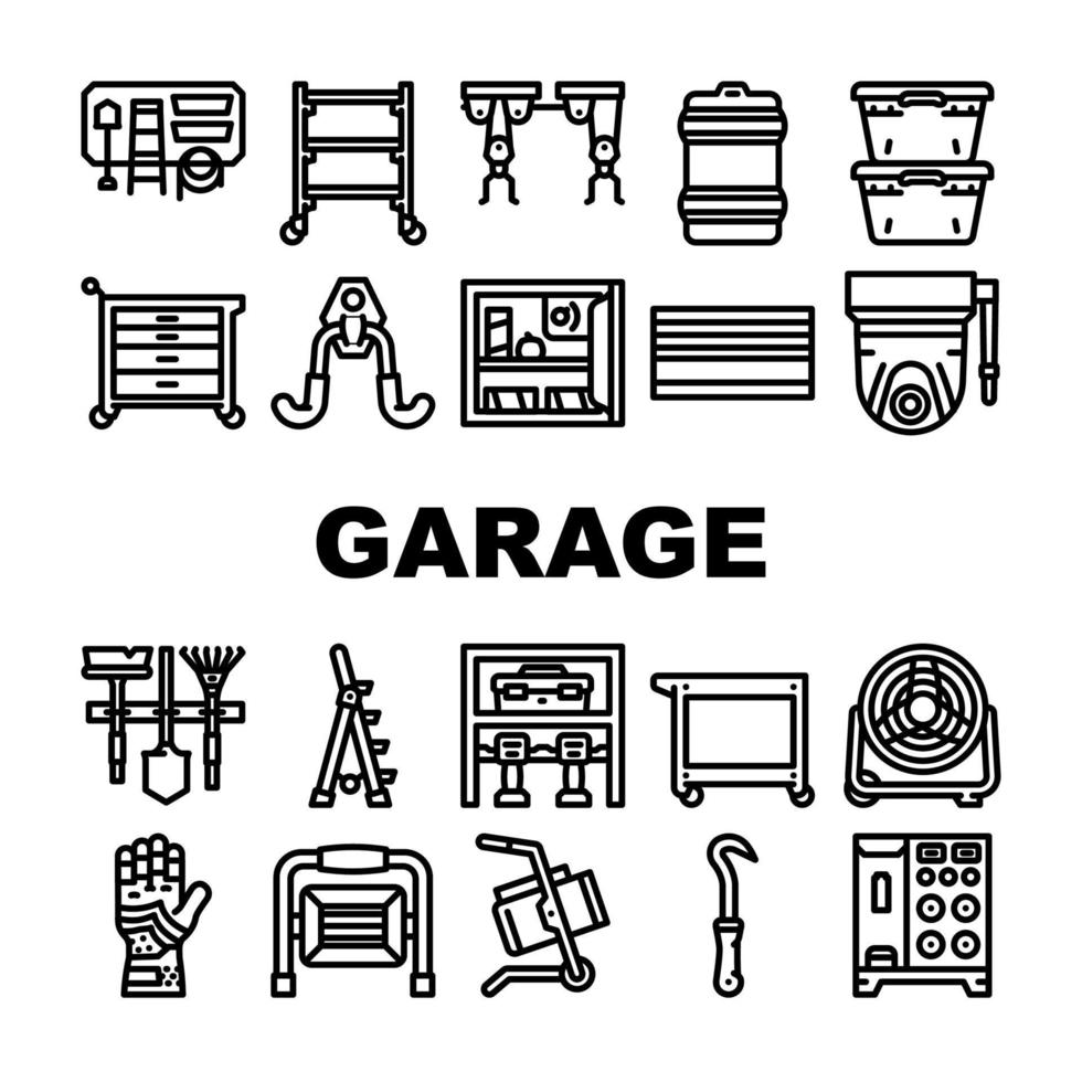 garage accessories tool service icons set vector