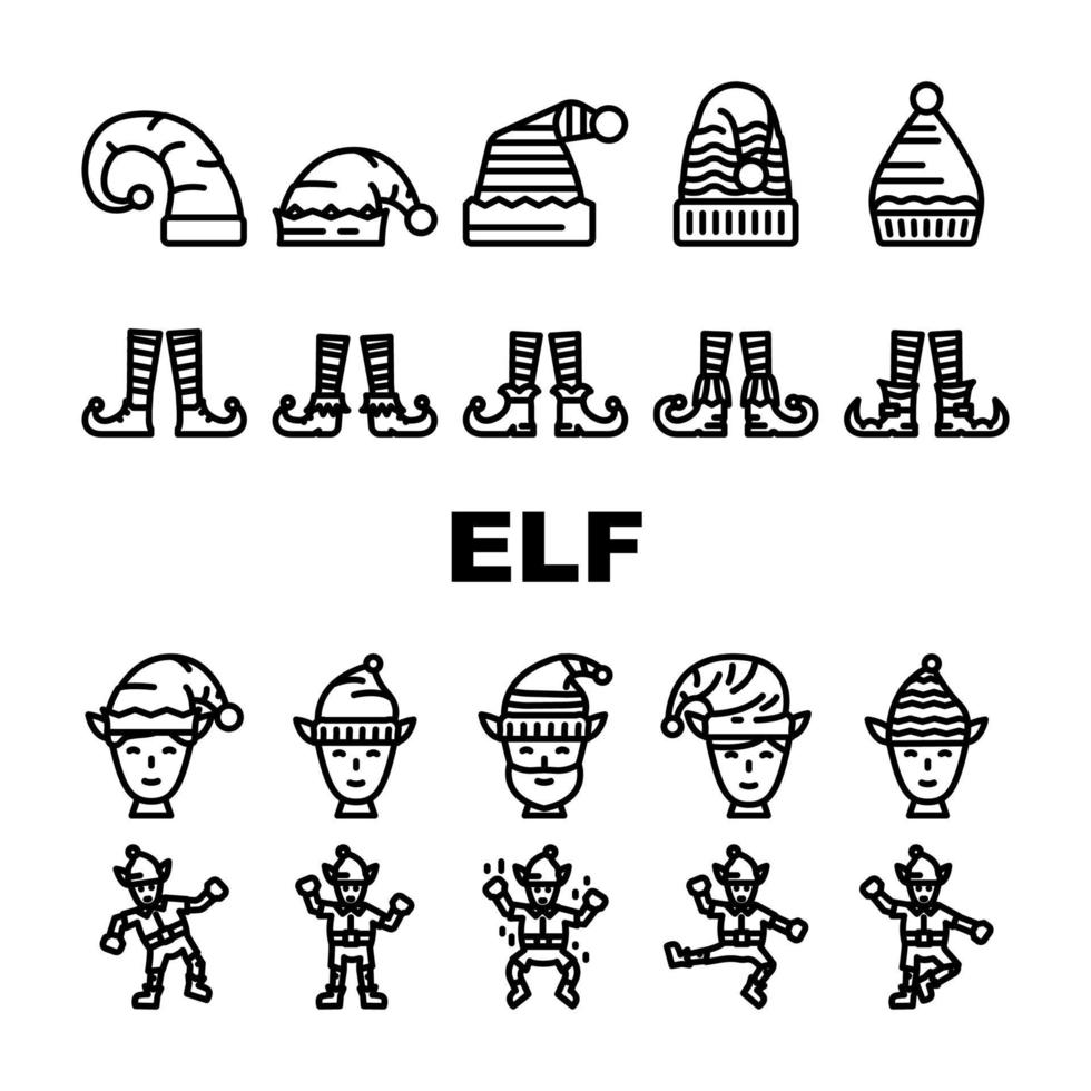 elf christmas cute xmas hat icons set vector