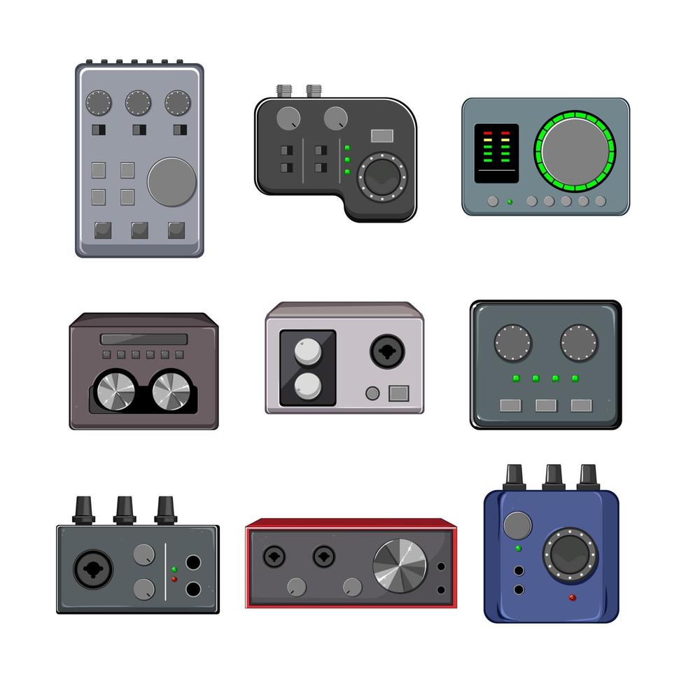 audio interface set cartoon vector illustration