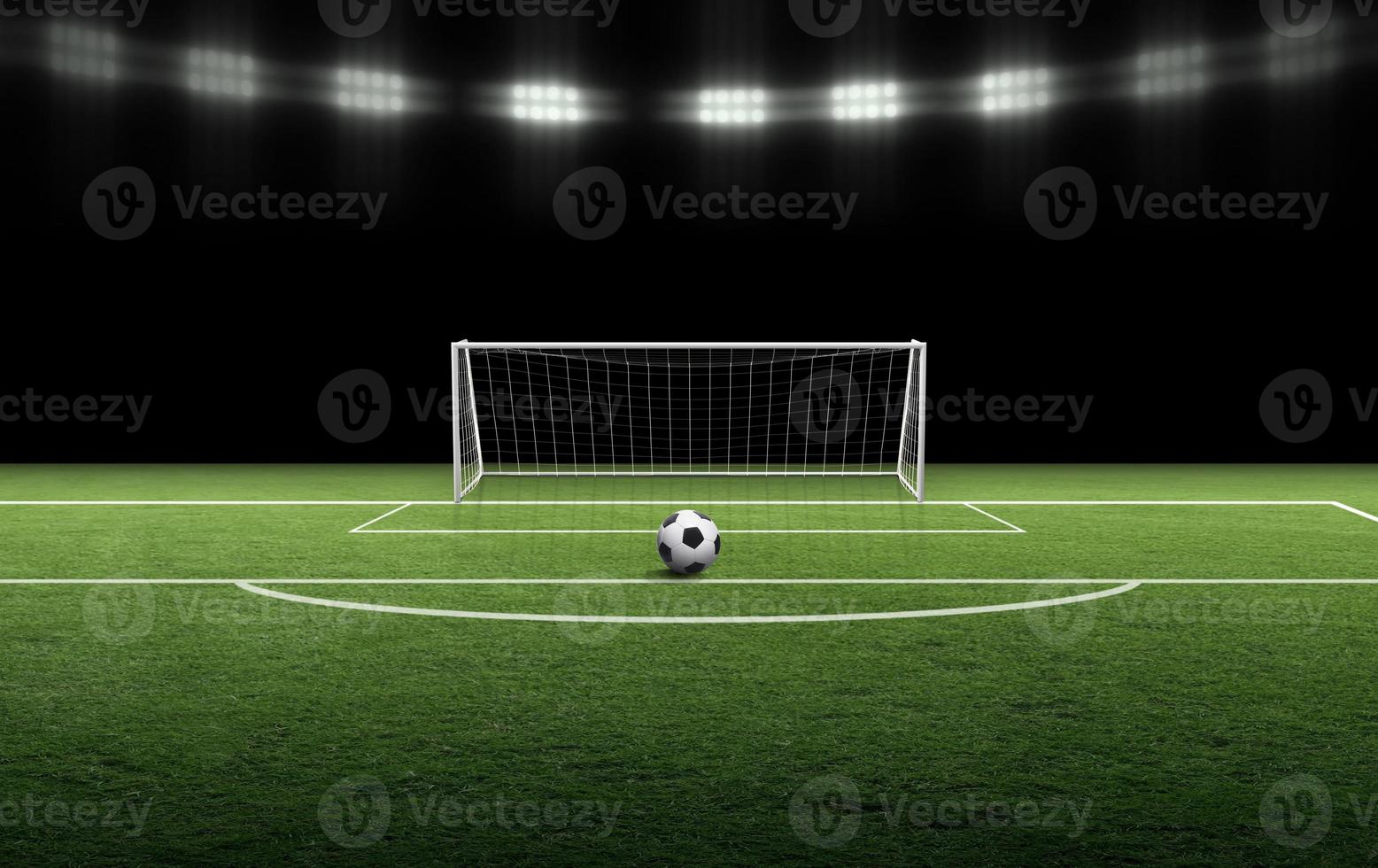 ball on green field in soccer field ready for game play photo