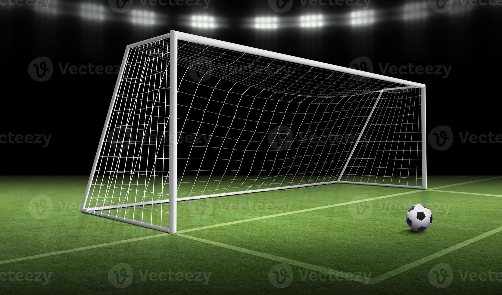 ball on green field in soccer field ready for game play photo