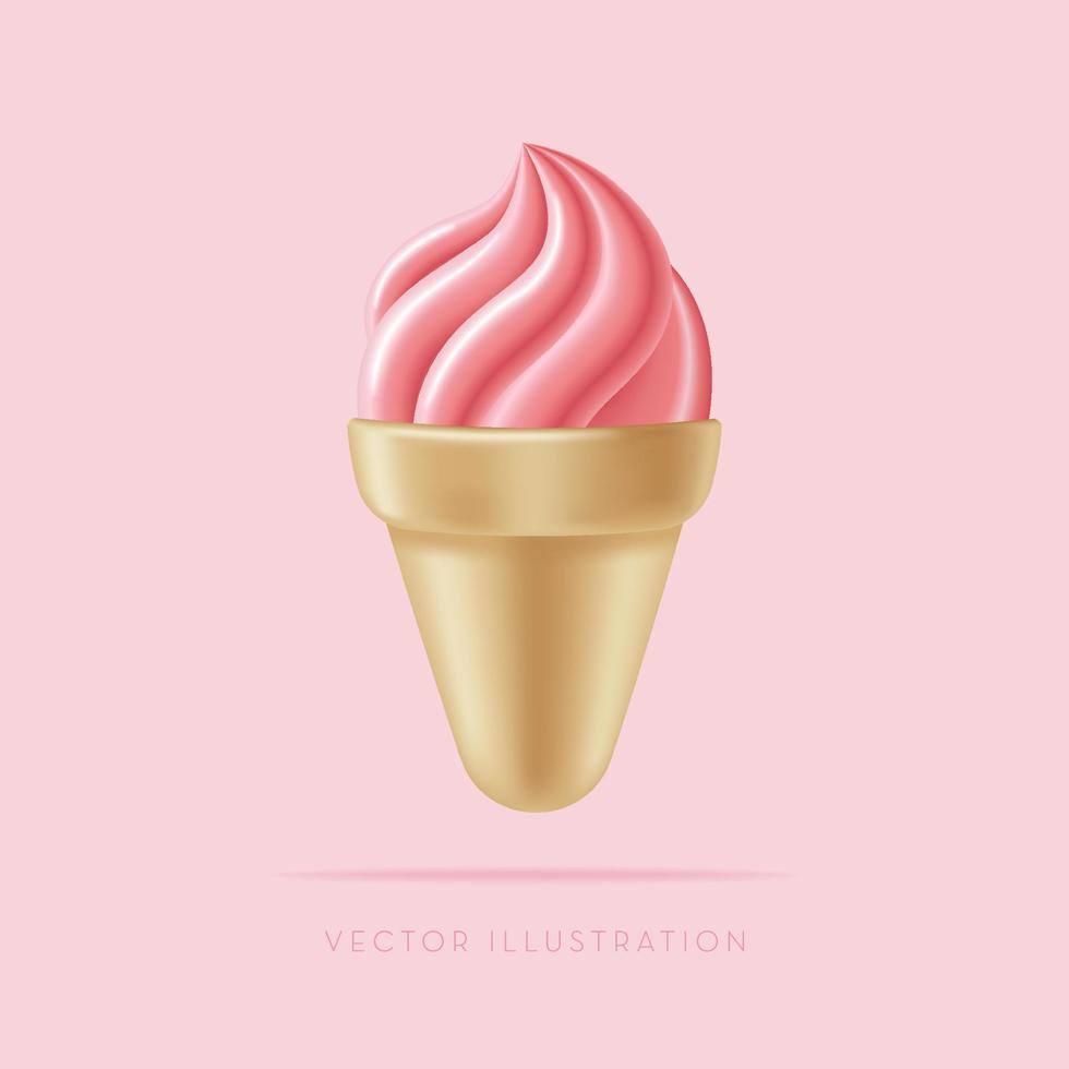 3D ice cream cones. Vector Illustration in cartoon minimal 3D style