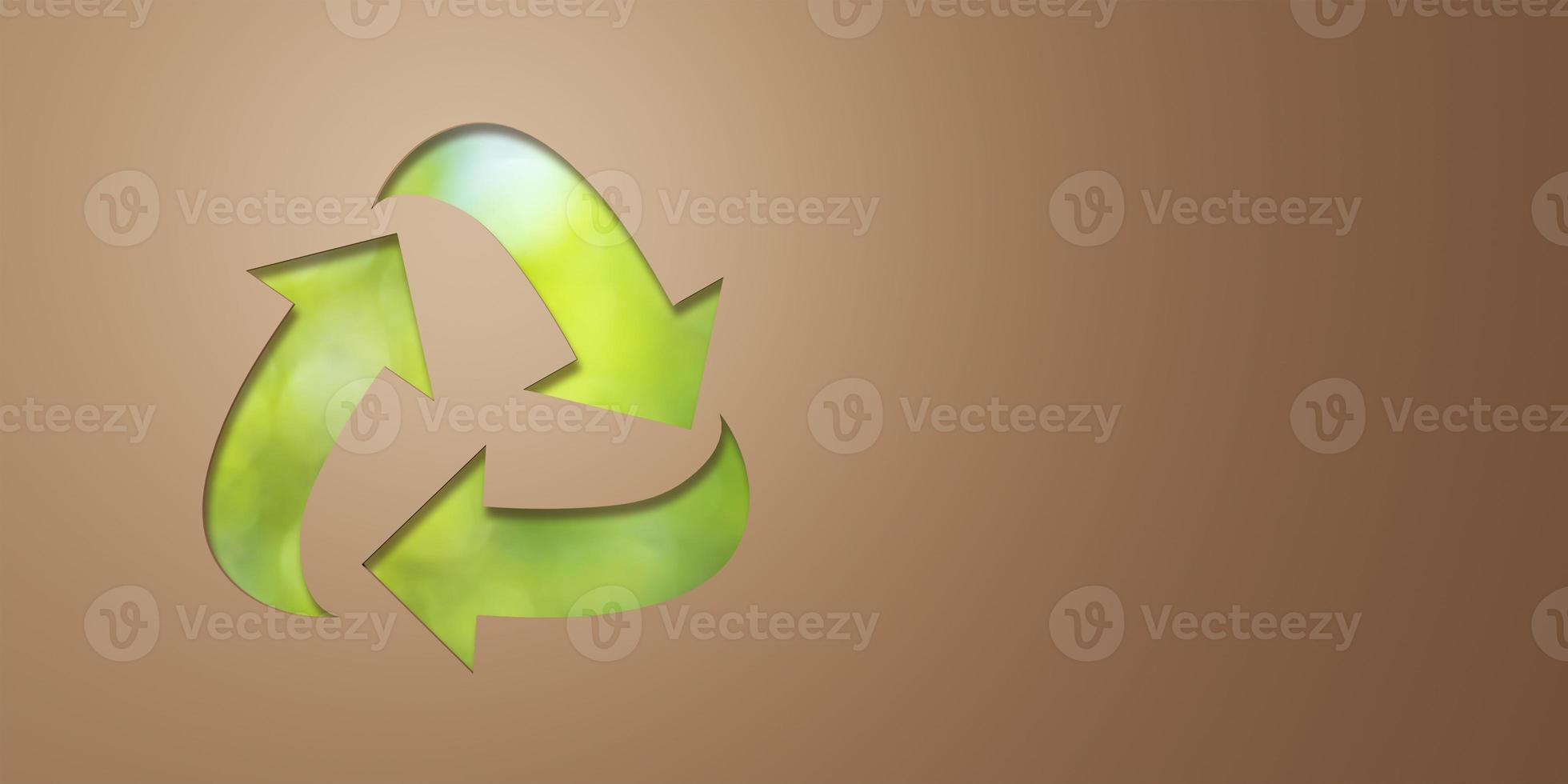 3d Rendering. Green recycle icon eco papercut nature concept. with copy space. photo