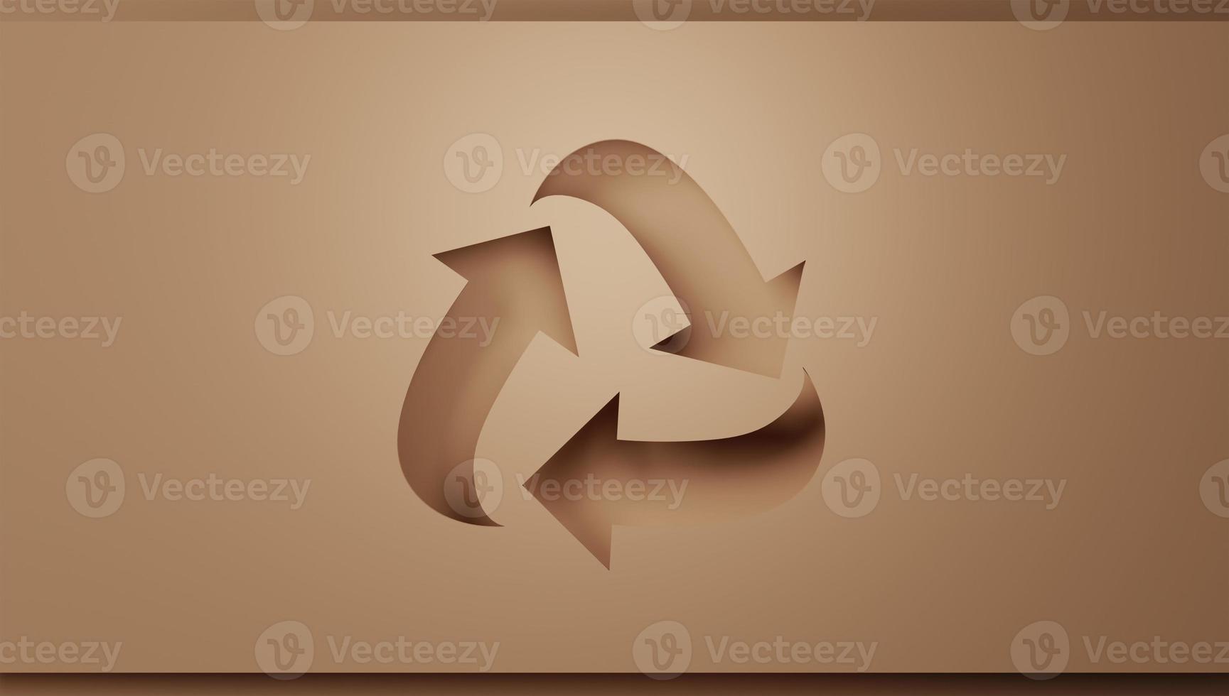 3d Rendering. Recycle icon eco papercut on brown background. nature concept.with copy space. photo